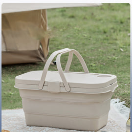 Folding with covered hand basket portable folding picnic storage basket picnic basket