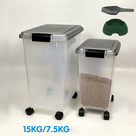 High Quality Material Pet Food Storage Bucket Double Layer with Wheels Sealed Storage Box